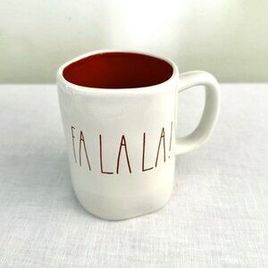 Rae Dunn Fa La La Ceramic Mug Chrismas Red Interior 16 oz Singer Coffee Cup